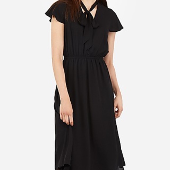Express || black tie neck button front midi dress - Picture 1 of 7